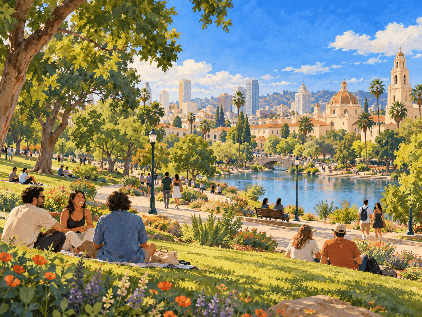 Illustration of a welcoming city park